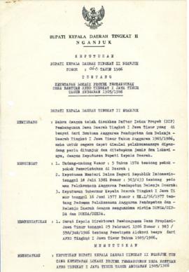 NOMOR 060 TAHUN 1986 TENTANG KETETAPAN LOKASI PROYEK PEMBANGUNAN DESA BANTUAN APBD TINGKAT I JAWA...