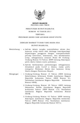PERATURAN BUPATI NGANJUK NOMOR 45 TAHUN 2017 TENTANG PEDOMAN AKSES DAN LAYANAN ARSIP STATIS