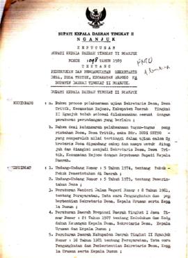 Nomor 098 Tahun 1989 Tentang Penunjukan dan Pengangkatan Sekretaris Desa, Desa Tritik, Kecamatan ...