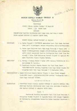 Nomor 172 Tahun 1988 Tentang Pembentukan Panitia Peringatan Hari Olah Raga Nasional V Kabupaten D...