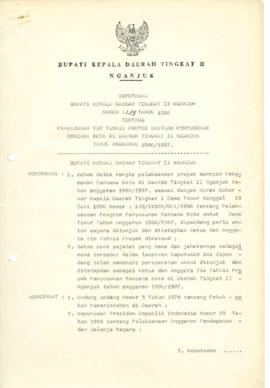 NOMOR 139 TAHUN 1986 TENTANG PENUNJUKAN TIM TEHNIS PROYEK BANTUAN PENYUSUNAN RENCANA KOTA DI DAER...