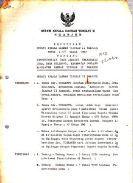Nomor 106 Tahun 1989 Tentang Pemberhentian Dari Jabatan Sekretaris Desa, Desa Nglinggo, Kecamatan...