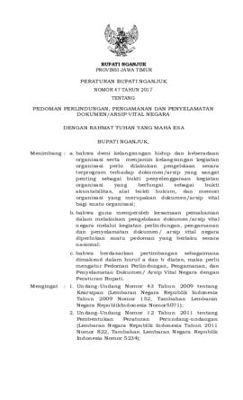 PERATURAN BUPATI NGANJUK NOMOR 47 TAHUN 2017 TENTANG PEDOMAN PERLINDUNGAN, PENGAMANAN, DAN PENYEL...