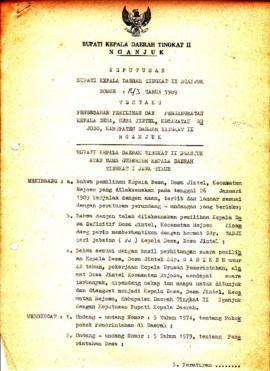 Nomor 143 Tahun 1989 Tentang Pengesahan Pemilihan dan Pengangkatan Kepala Desa, Desa Jintel, Keca...