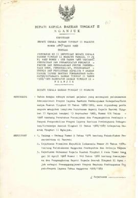 Nomor 249 Tahun 1988 Tentang Perubahan Ke II Keputusan Bupati Kepala Daerah Tingkat II Nganjuk Ta...