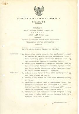 NOMOR 132 TAHUN 1986 TENTANG PEMBERIAN BANTUAN TANAH UNTUK DIGUNAKAN PEMBANGUNAN KAMPUS UNIVERSIT...