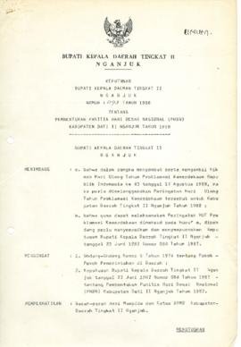 Nomor 093 Tahun 1988 Tentang Pembentukan Panitia Hari Besar Nasonal (PHBN) Kabupaten Dati II Ngan...