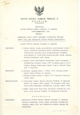 NOMOR 066 TAHUN 1986 TENTANG PENETAPAN JUARA LOMBA PERAGAAN SISKAMLING TERPADU TAHUN 1986 DAN PEM...