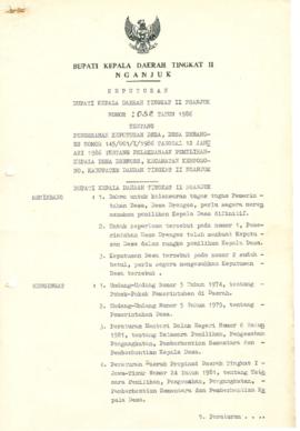 NOMOR 032 TAHUN 1986 TENTANG PENGESAHAN KEPUTUSAN DESA, DESA DREANGES NOMOR 145/001/I/1986 TANGGA...