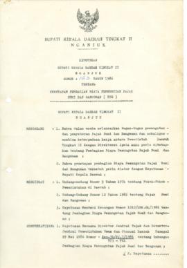 NOMOR 163 TAHUN 1986 TENTANG PENETAPAN PEMBAGIAN BIAYA PEMUNGUTAN PAJAK BUMI DAN BANGUNAN (PBB)