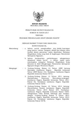 PERATURAN BUPATI NGANJUK NOMOR 46 TAHUN 2017 TENTANG PEDOMAN PENGELOLAAN ARSIP DINAMIS INAKTIF