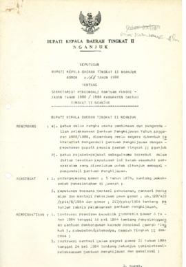 Nomor 168 Tahun 1988 Tentang Sekretariat Pengendali Bantuan Penghijauan Tahun 1988/1989 Kabupaten...