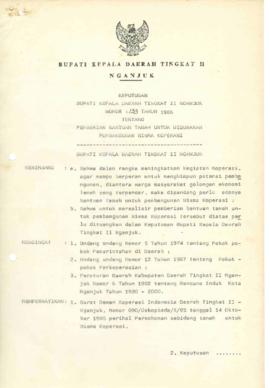 NOMOR 133 TAHUN 1986 TENTANG PEMBERIAN BANTUAN TANAH UNTUK DIGUNAKAN PEMBANGUNAN WISMA KOPERASI