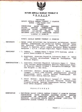 Nomor 186 Tahun 1989 Tentang Penunjukan Badan Pengawas Bangunan Proyek Bantuan Pembangunan dan Pe...