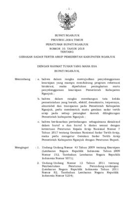 PERATURAN BUPATI NGANJUK NOMOR 35 TAHUN 2018 TENTANG GERAKAN SADAR TERTIB ARSIP PEMERINTAH KABUPA...