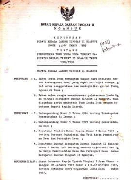 Nomor 061 Tahun 1989 Tentang Pebentukan Team Lomba Desa Tingkat Kabupaten Daerah Tingkat II Nganj...